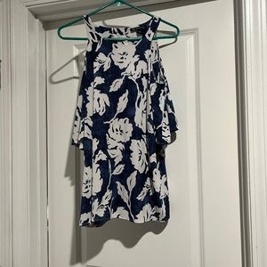 INC International Concepts floral blue and white cold shoulder top